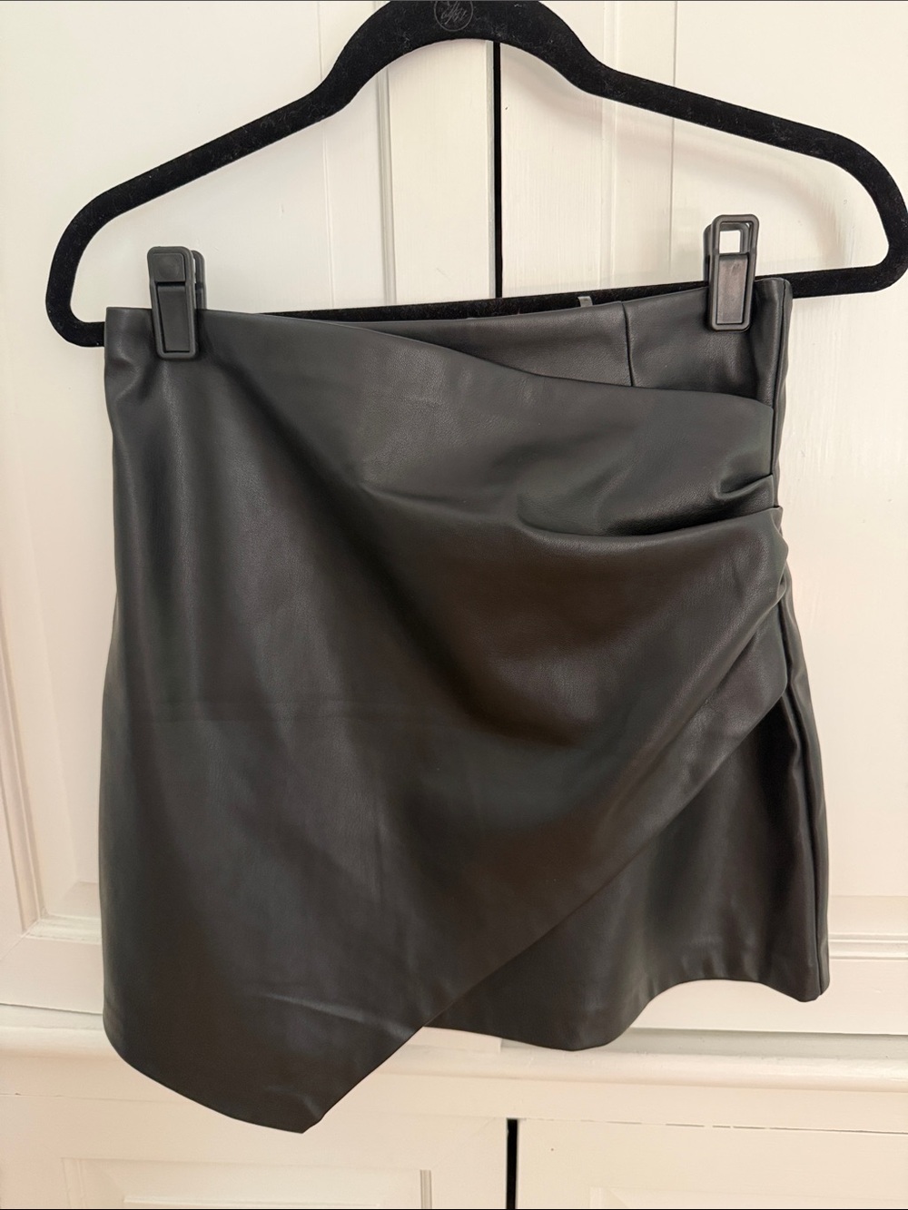 Elan Black Faux Leather Asymmetrical Mini Skirt